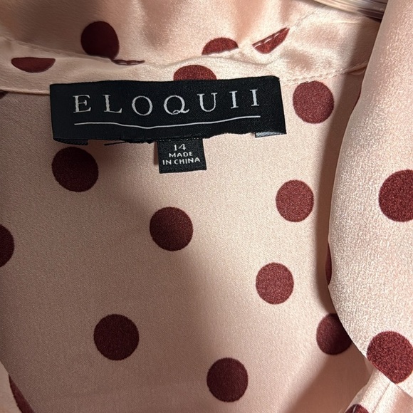 ELOQUII Maxi Shirt Dress Collared Button Down Pink Satin Red Polka Dot Size 14 - Picture 4 of 5